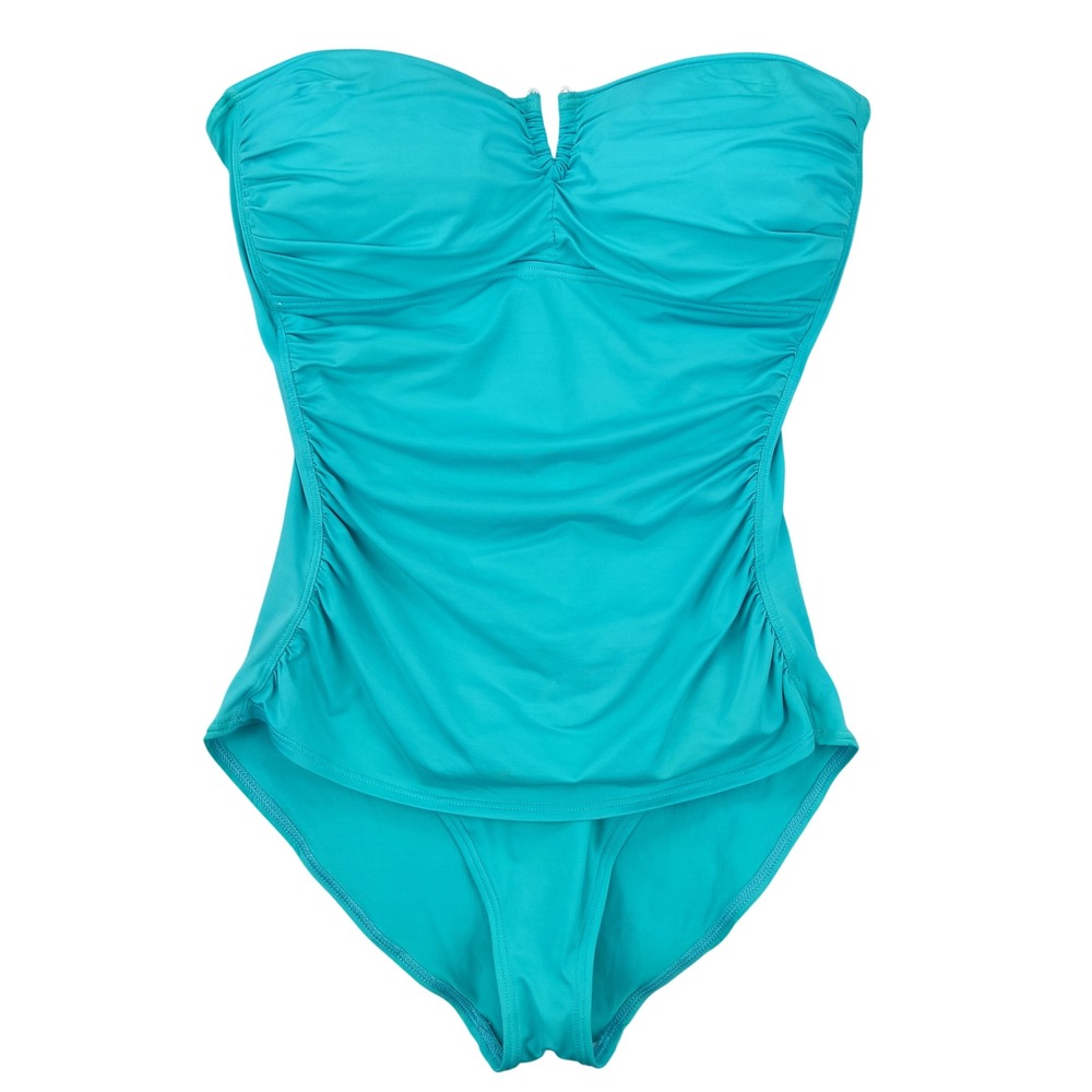 Tommy Bahama Swimsuit Womens 12 Turquoise One Piece Ruched Halter TSW42322P‎